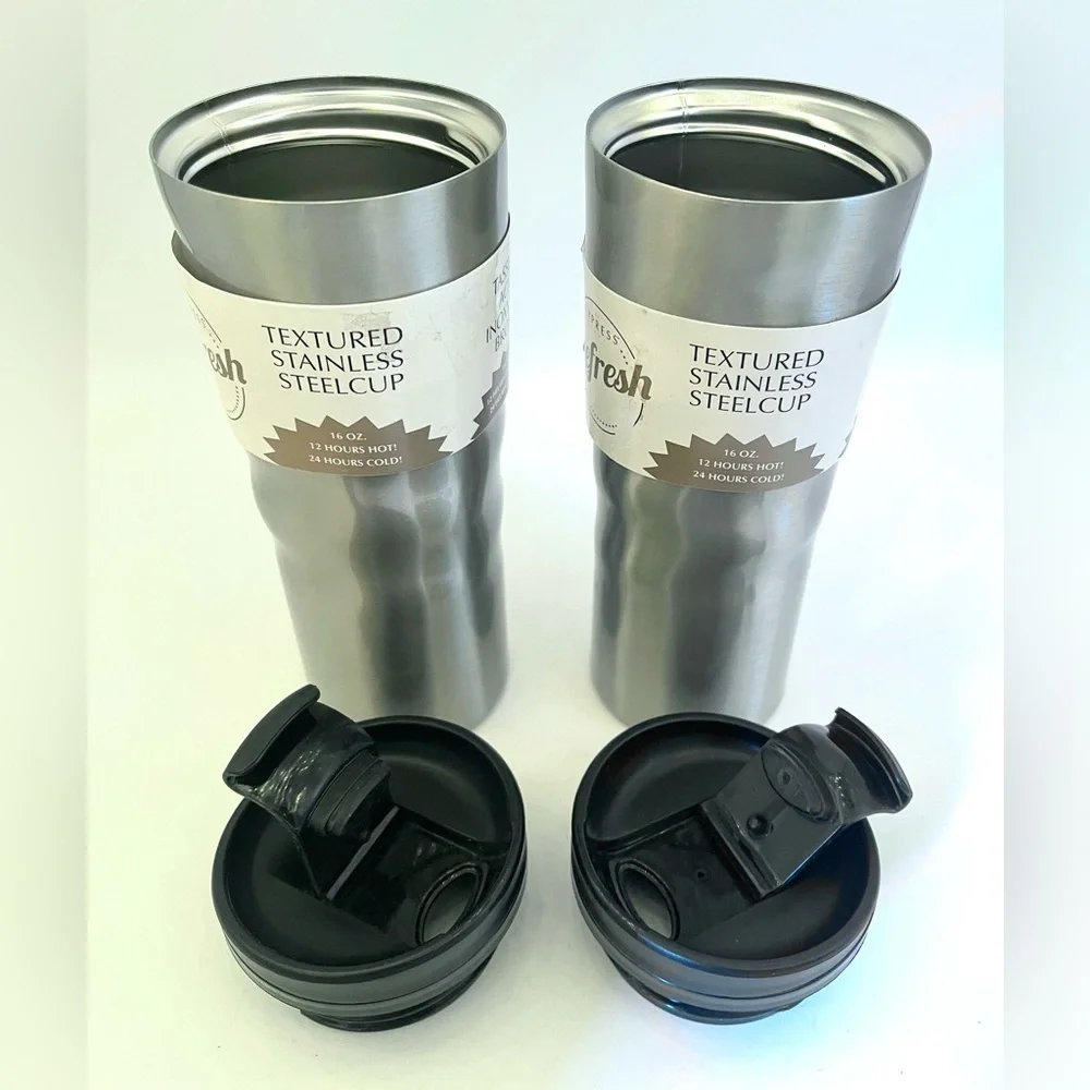 Set of 2 Cypress Refresh Stainless Steel Travel Mugs 16 oz Hot Cold Tumblers